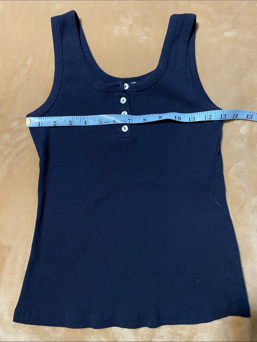 LA MIEL Navy Ribbed Henley Tank Top